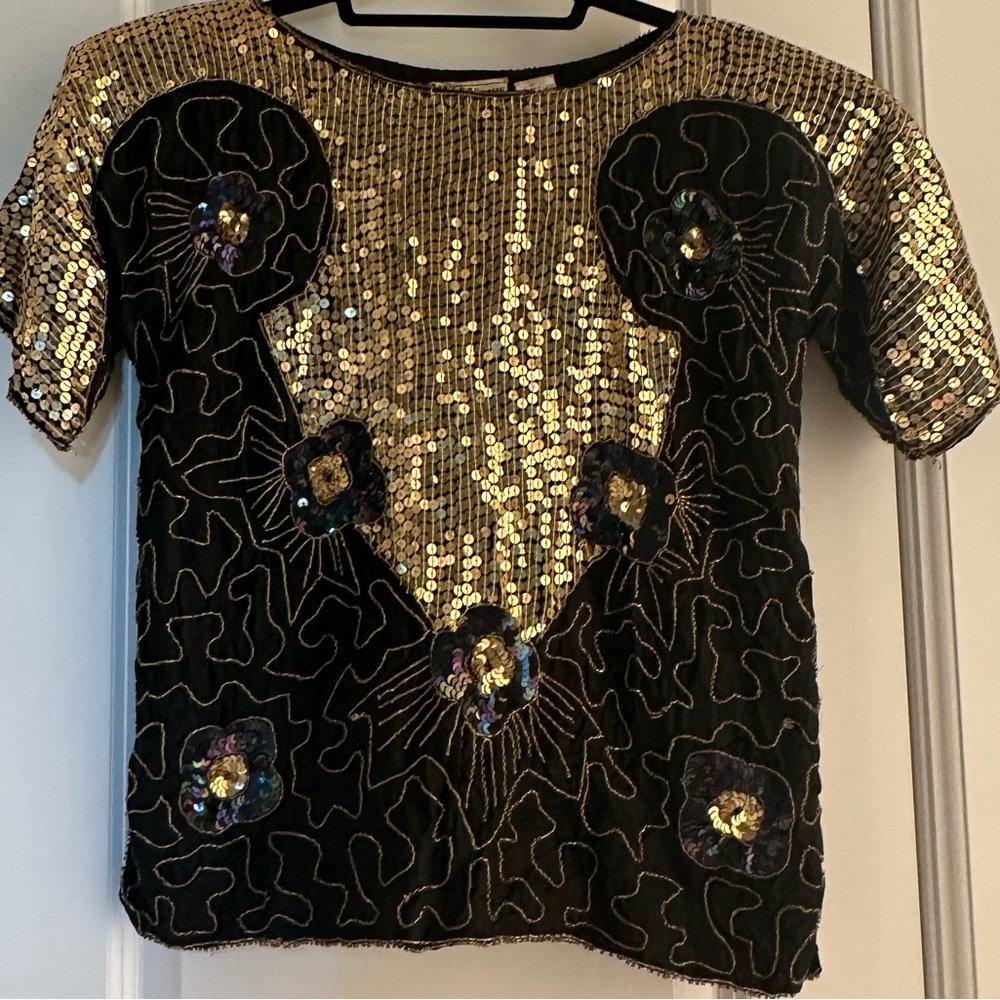 Nina Couture Vintage Silk Sequin Blouse- Small - Picture 2 of 5
